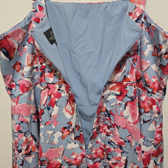 Adrianna Papell Blue Floral Fit and Flare Dress Sleeveless Garden Party Size 18W - Picture 7 of 13